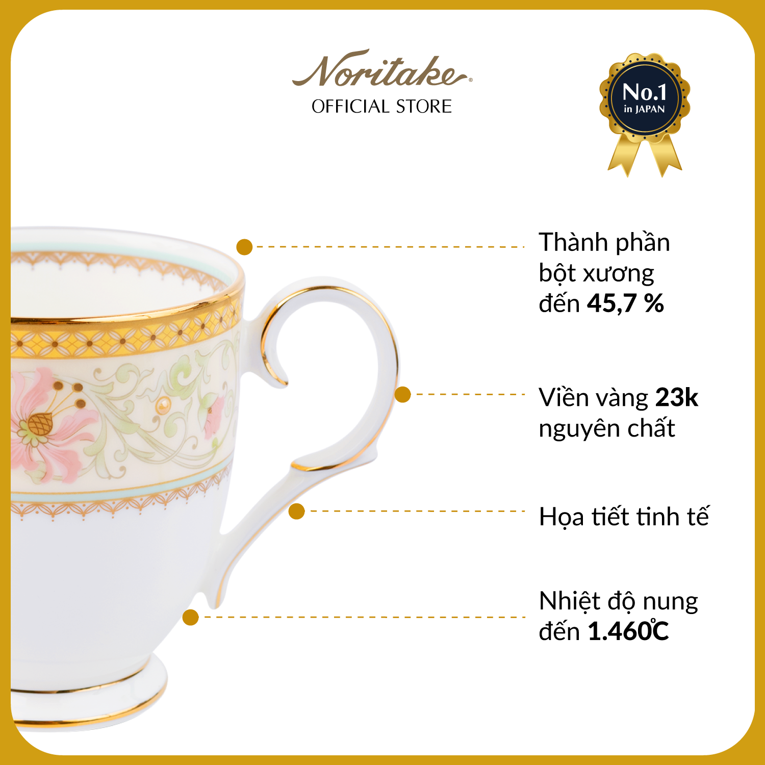 Cốc Uống Nước Noritake dòng Blooming Splendor sứ xương cao cấp