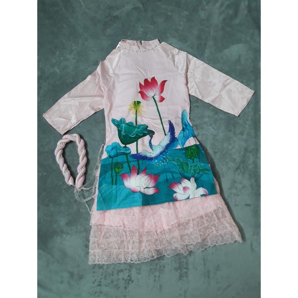 SET BỘ ÁO DÀI CÁCH TÂN BÉ GÀI KÈM VÁY VÀ MẤN ĐẦU