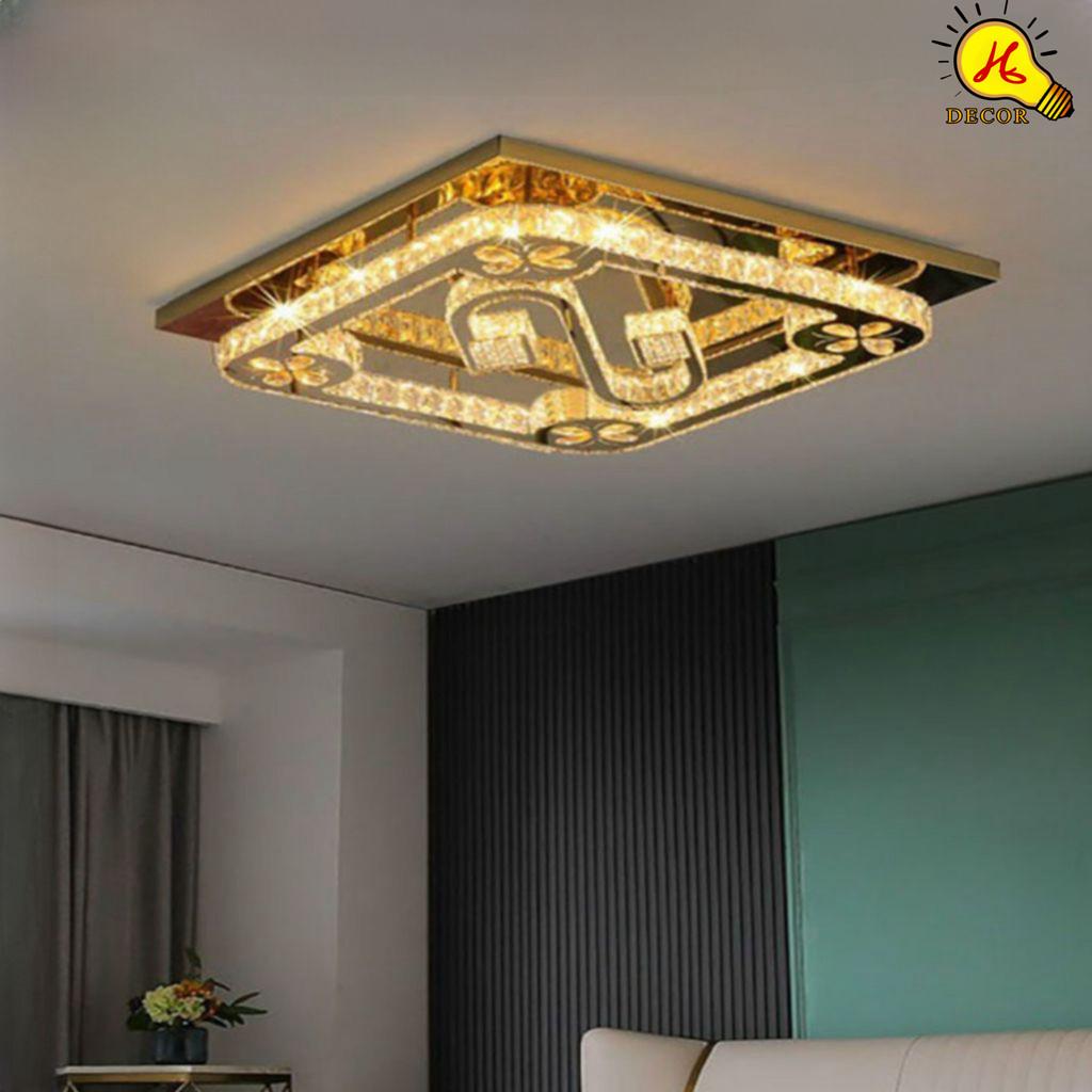 Đèn ốp trần pha lê phòng khách, phòng ngủ HQ - mã PLM23401 - ánh sáng 3 màu sang trọng, tiết kiệm HQ DECOR (HÀNG NHẬP KHẨU)