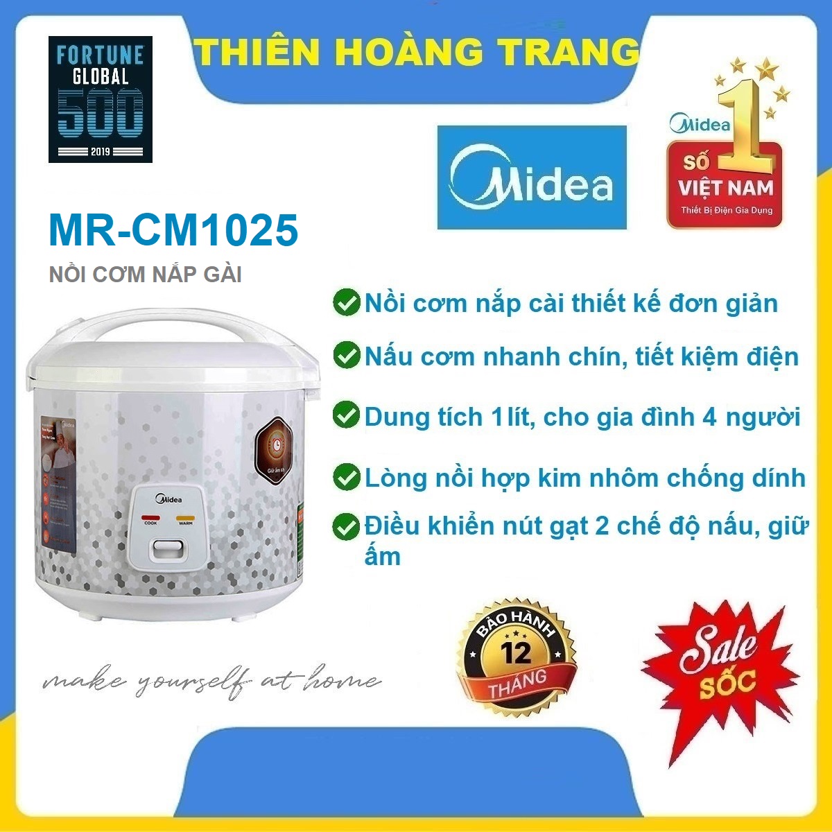 Nồi cơm điện Midea MR-CM1025 1.0L - Hàng chính hãng