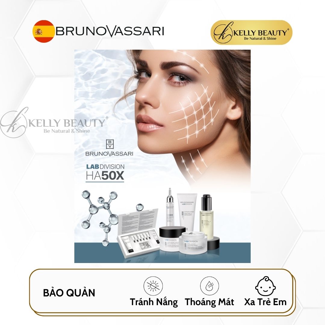 Huyết Thanh Căng Bóng Da Bruno Vassari HA50X 4D Hyaluronic Acid + B5 - Cấp Ẩm Đa Tầng, Săn Chắc Da - Kelly Beauty