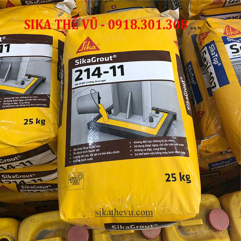 Vữa rót tự san phẳng không co ngót cường độ cao - SikaGrout 214-11 (bao 25kg) 