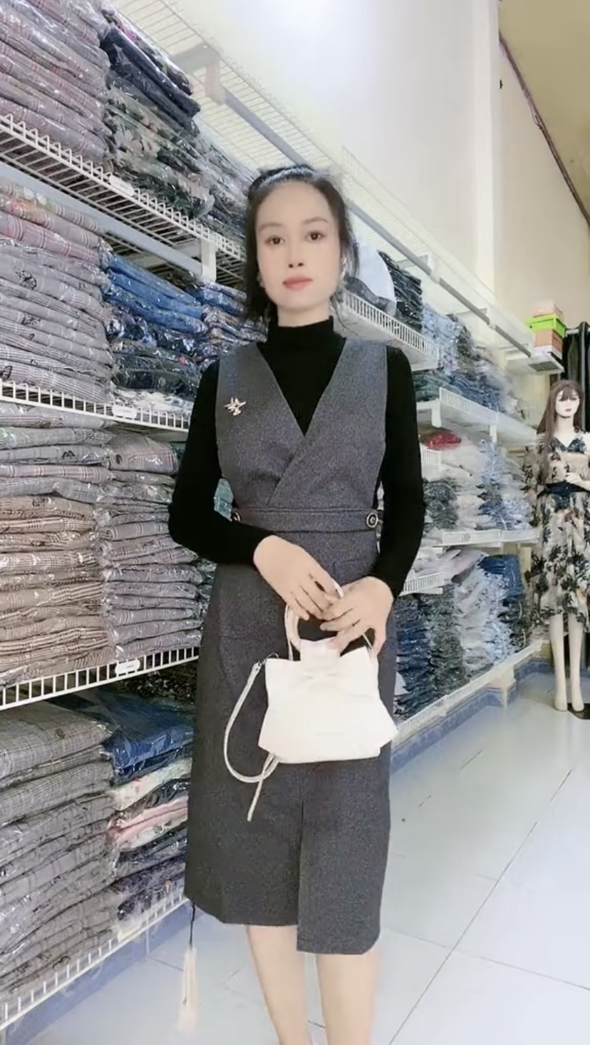 Set đầm yếm kèm áo dệt kim thu đông cao cấp Myqlothing