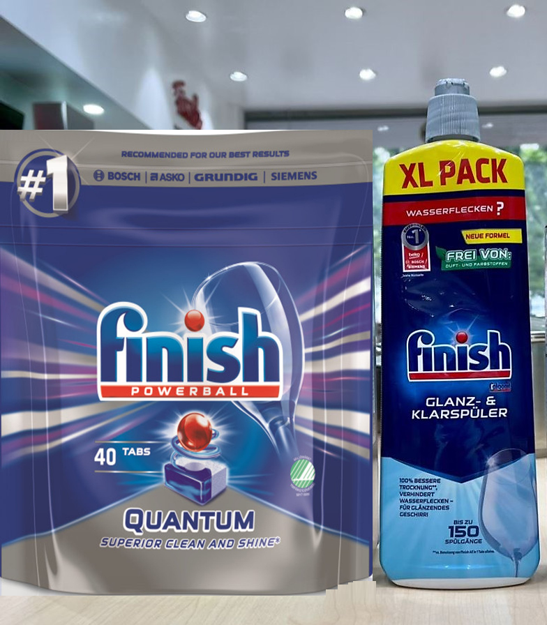 Combo Viên Finish Quantum 40 viên + Nước làm bóng finish 750ml dùng cho máy rửa bát