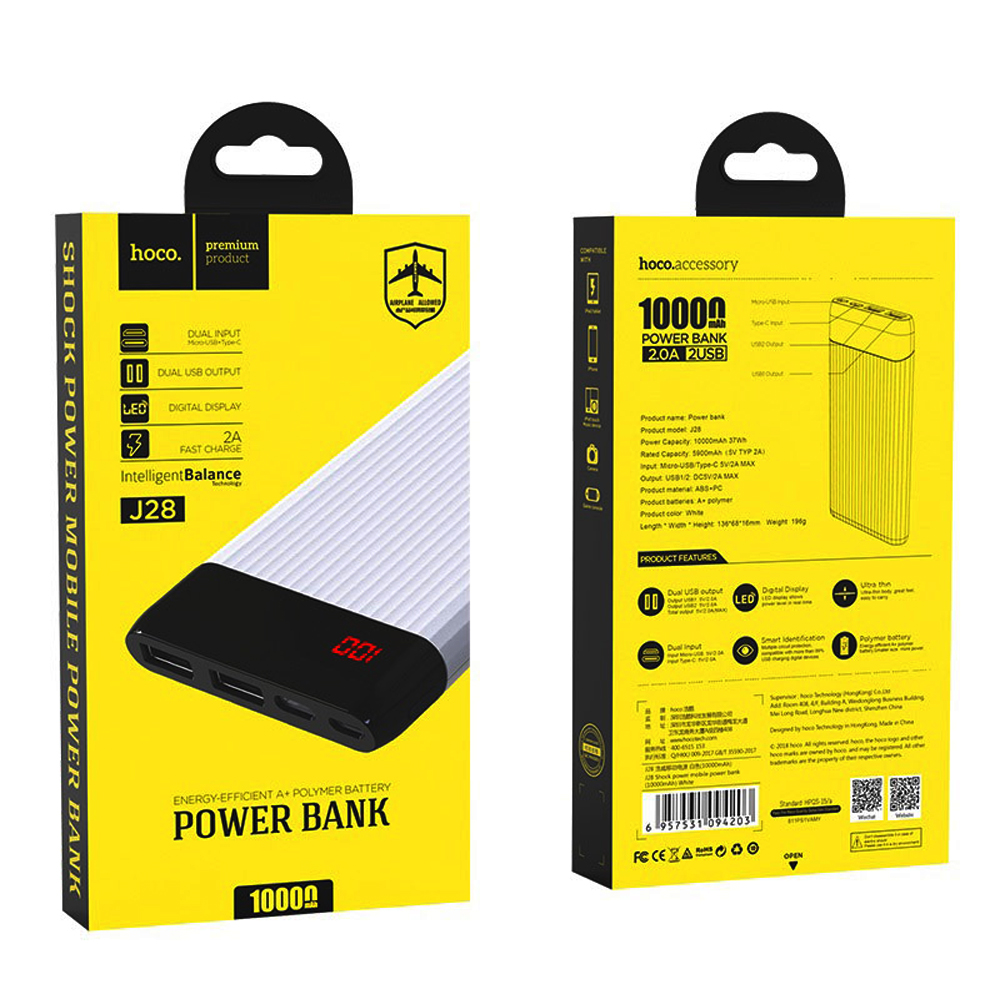 Sạc Dự Phòng Hoco J28 - Dung lượng 10.000 mAh + Tặng Cáp Lightning - Chính Hãng