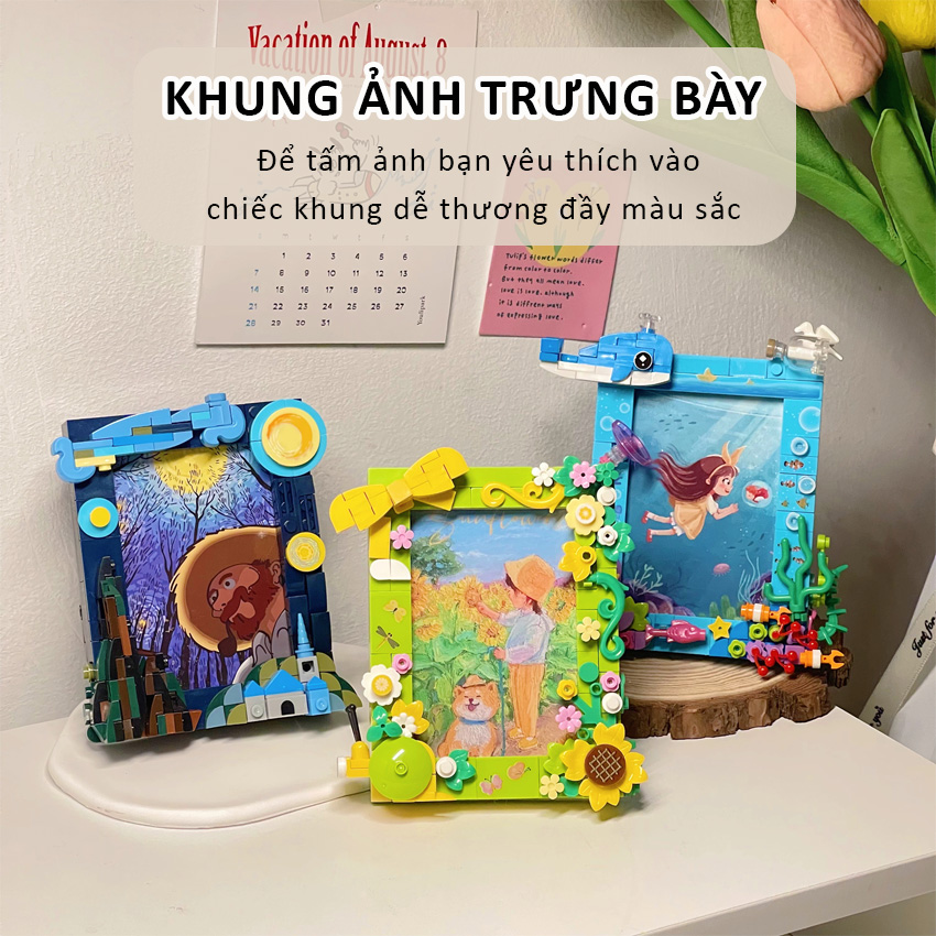 Đồ chơi lắp ráp mô hình khung ảnh, xếp hình khung ảnh trang trí bàn học, bàn làm việc