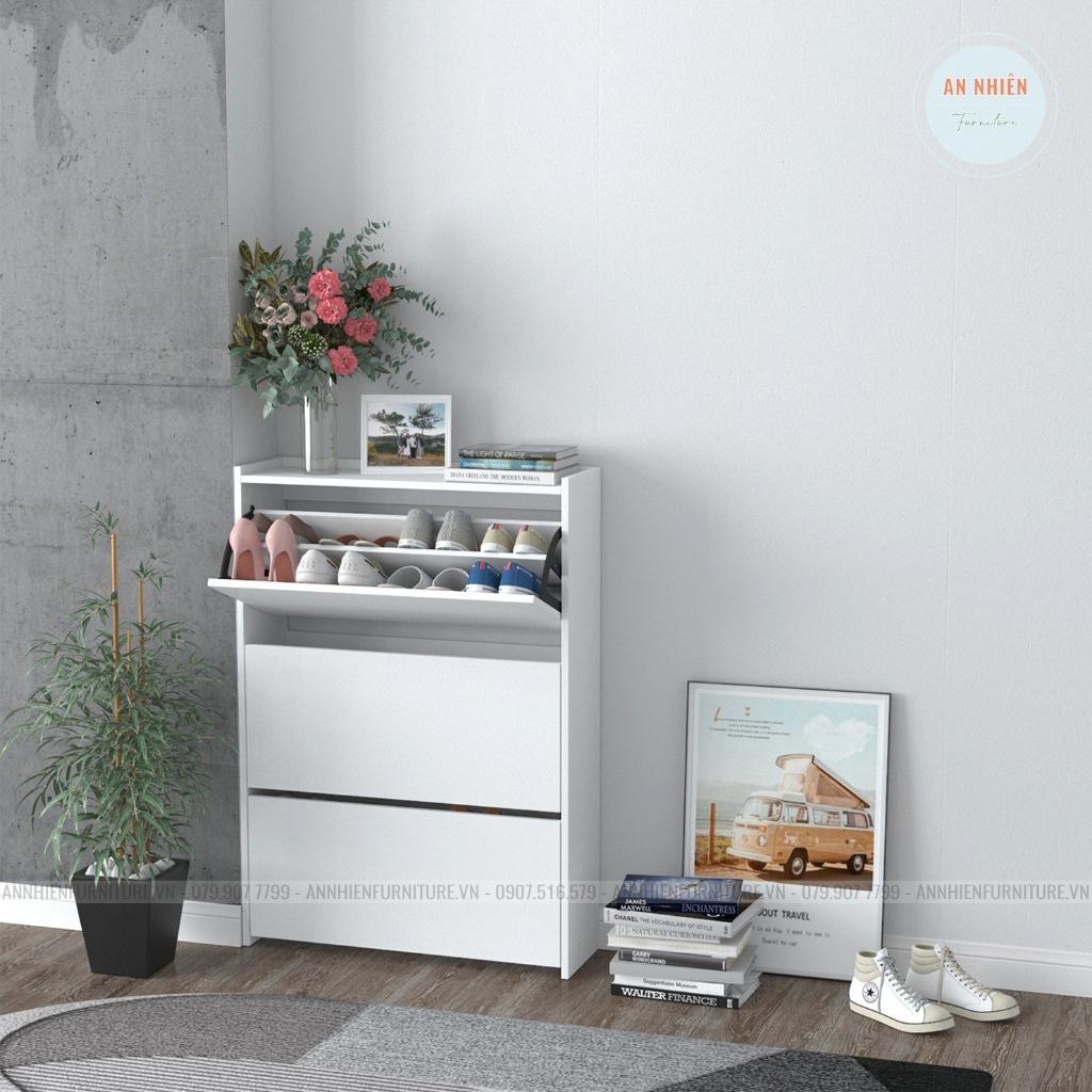 Tủ Giày Dép Gỗ - Kệ Giày Canh Lật Cao Cấp 3 Tầng 6 Ngăn  - Dài 80cm Rộng 25cm