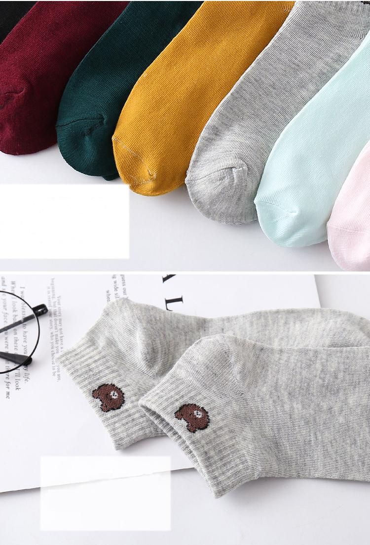 Vớ nữ cổ thấp thêu hình gấu dễ thương - Combo 10 đôi