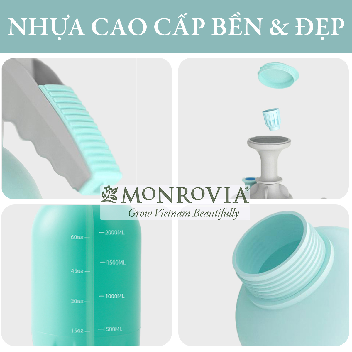 Bình xịt tưới cây MONROVIA 2 lít, phun sương tưới cây cảnh, vòi dài, tặng vòi ngắn, màu xanh, tiêu chuẩn Châu Âu