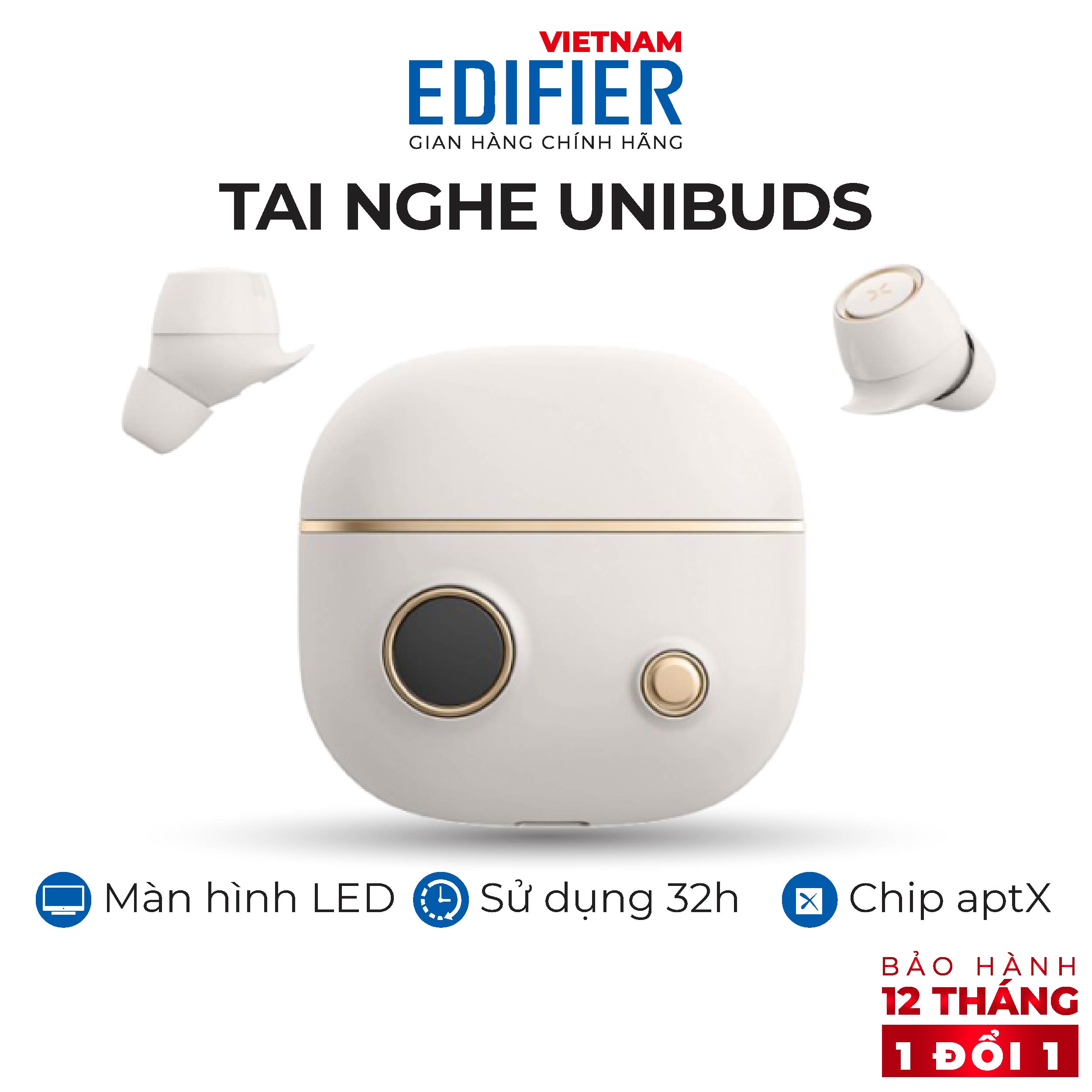 Tai nghe Bluetooth 5.0 EIDIFIER Unibuds Pro Chip aptX, AAC - Thời lượng pin 32h Màn hình LED Chống nước, bụi IP65 - Hàng chính hãng