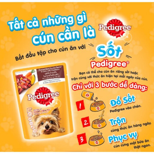 Combo 12 gói sốt chó Pedigree vị bò nướng và rau nấu sốt 80g/1 gói