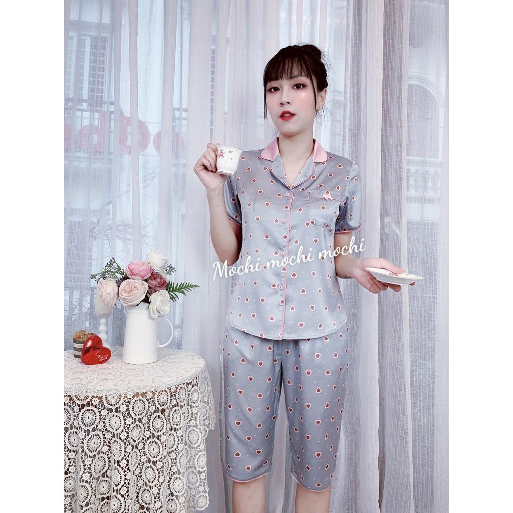 Bộ mặc nhà,bộ pijama nữ lụa Hàn hàng thiết kế cao cấp tay cộc quần lửng đủ size A47