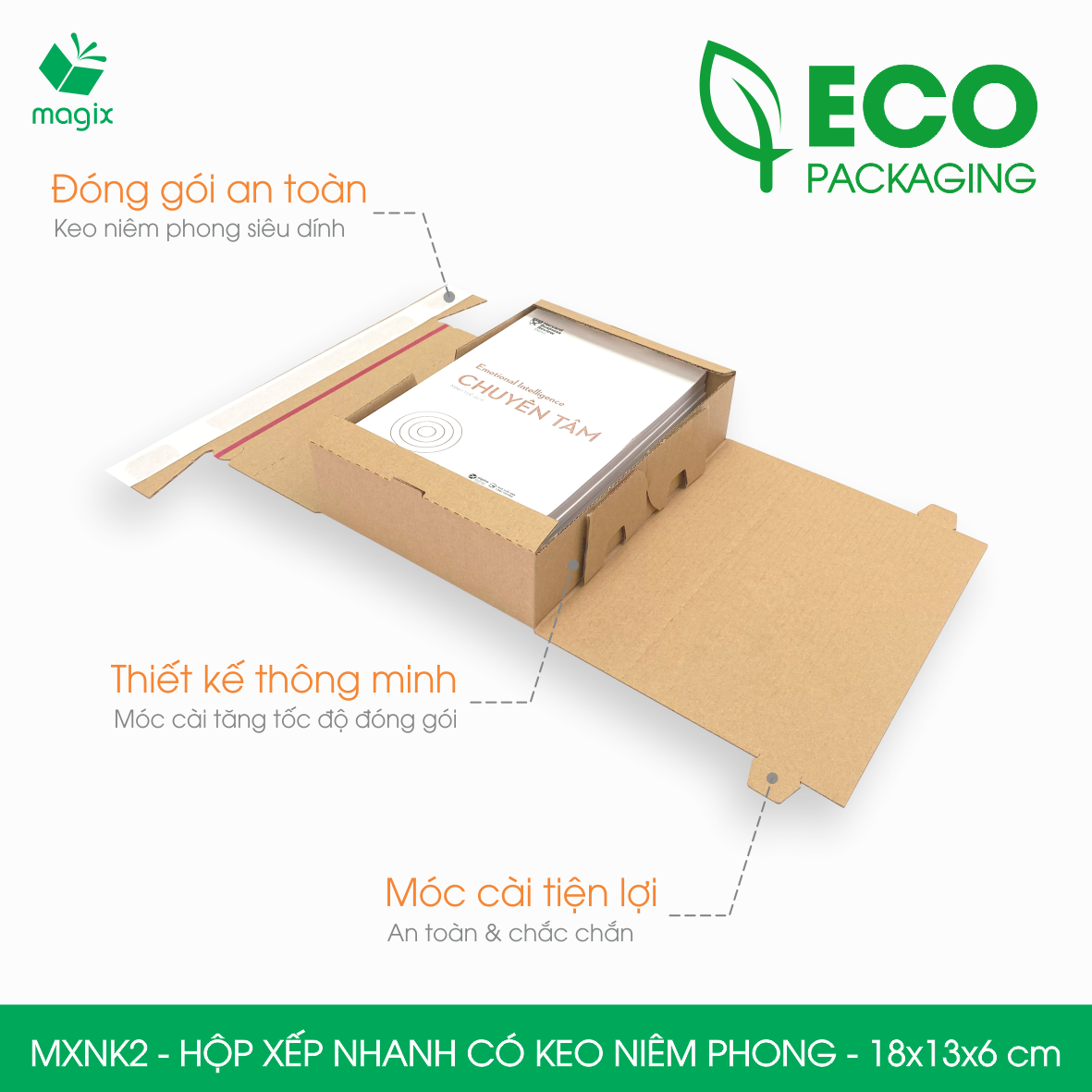 MXNK2 - 18x13x6 cm - 20 hộp carton đóng hàng xếp nhanh có keo niêm phong - Hộp gói hàng, hộp quà