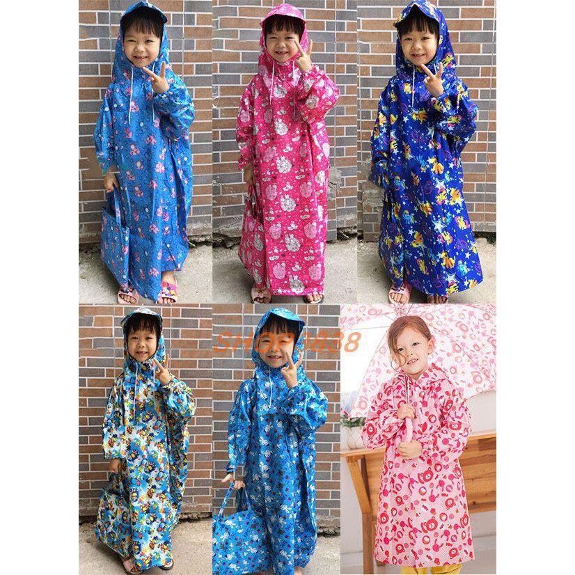 Áo Mưa Trẻ Em Unisex 1–4 Tuổi – Áo Mưa Trùm Kín Vải Dù Chống Nước, Họa Tiết Hoạt Hình, Gọn Nhẹ Có Túi Đựng, Giao Màu Ngẫu Nhiên
