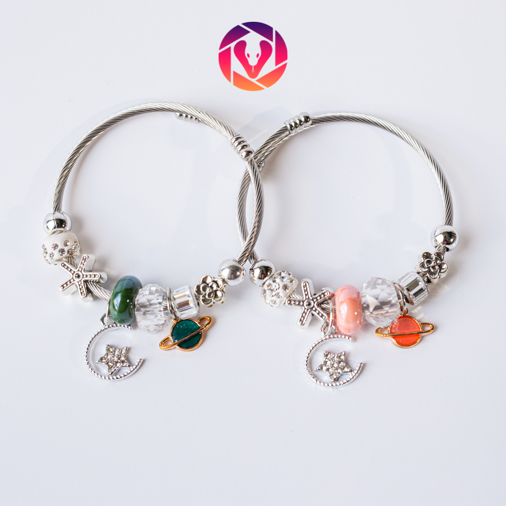 Vòng tay kết hạt phong cách Hàn Quốc, thời trang cá tính, hạt charm đính đá