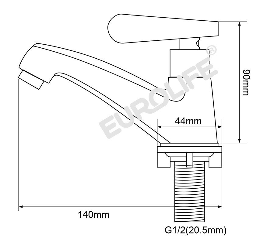 Vòi lavabo lạnh Inox SUS 304 Eurolife EL-122 (Trắng vàng)