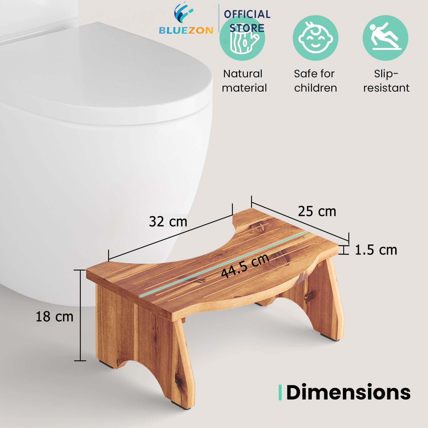 Ghế Kê Chân Toilet Có Thể Gấp Lại BLUEZON, Hỗ Trợ Đi Vệ Sinh, Chống Táo Bón, Ghế Gỗ Kê Chân Chống Trượt