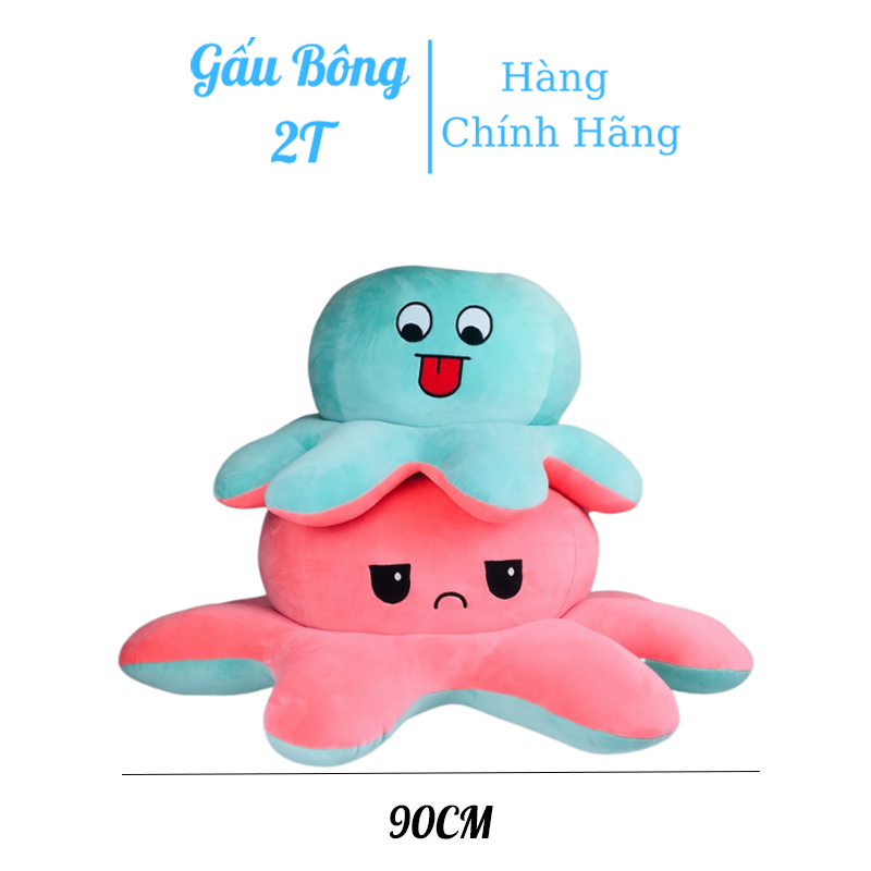 Gấu Bông 2T Bạch Tuộc Cảm Xúc 2 Mặt Siêu To Khủng Lồ Vải Nhung Mềm Mịn Bông Gòn Đầy Đặn Căng Tròn