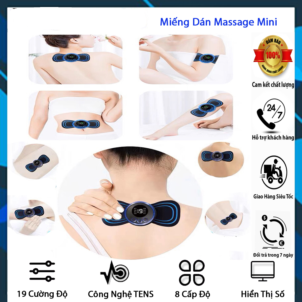 Miếng Dán Massage Xung Điện Cổ Vai Gáy, Bắp Tay, Lưng Cánh Bướm 8 Chế Độ Sạc Điện Cao Cấp