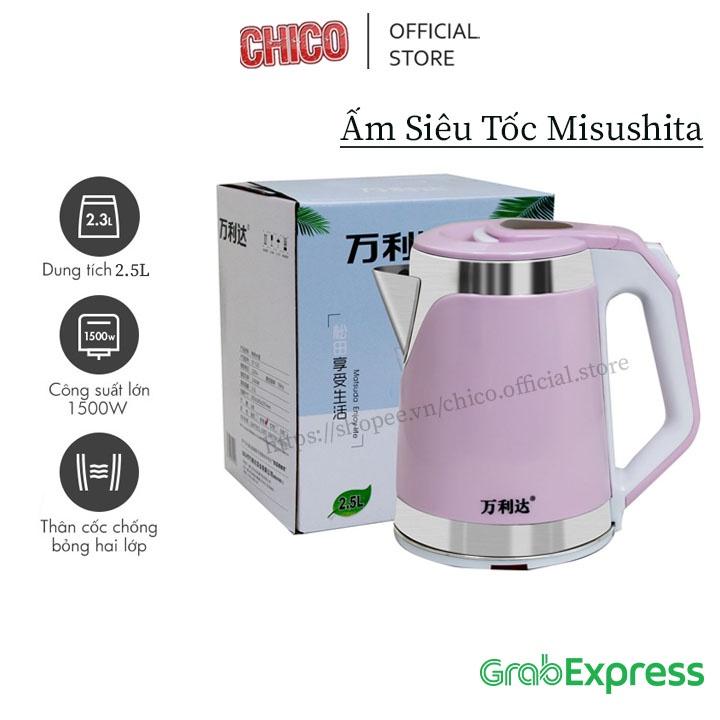 Ấm siêu tốc đun nước Misushita 2.5L công suất 1500W, Ấm đun siêu tốc 3 lớp cách nhiệt hàng chất lượng cao