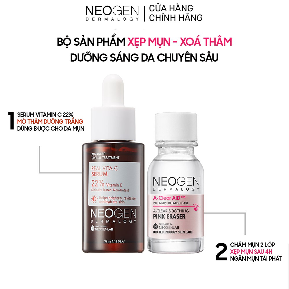 Bộ Sản Phẩm Chấm Mụn &amp; Serum Vitamin C 22% Xẹp Mụn Xoá Thâm Neogen Dermalogy