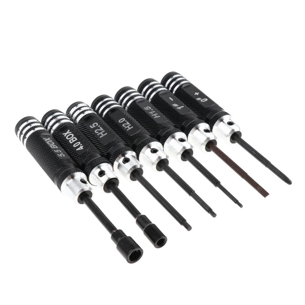 7 Món Thép Không Gỉ Bộ Tua Vít RC Bộ Dụng Cụ Cho RC Xe Ô Tô Mô Hình Máy Bay Trực Thăng Đen