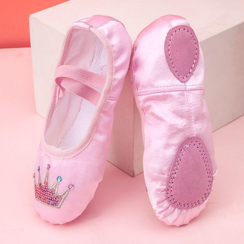 Giày múa ballet vải Satin cao cấp thêu sequin hình vương miện