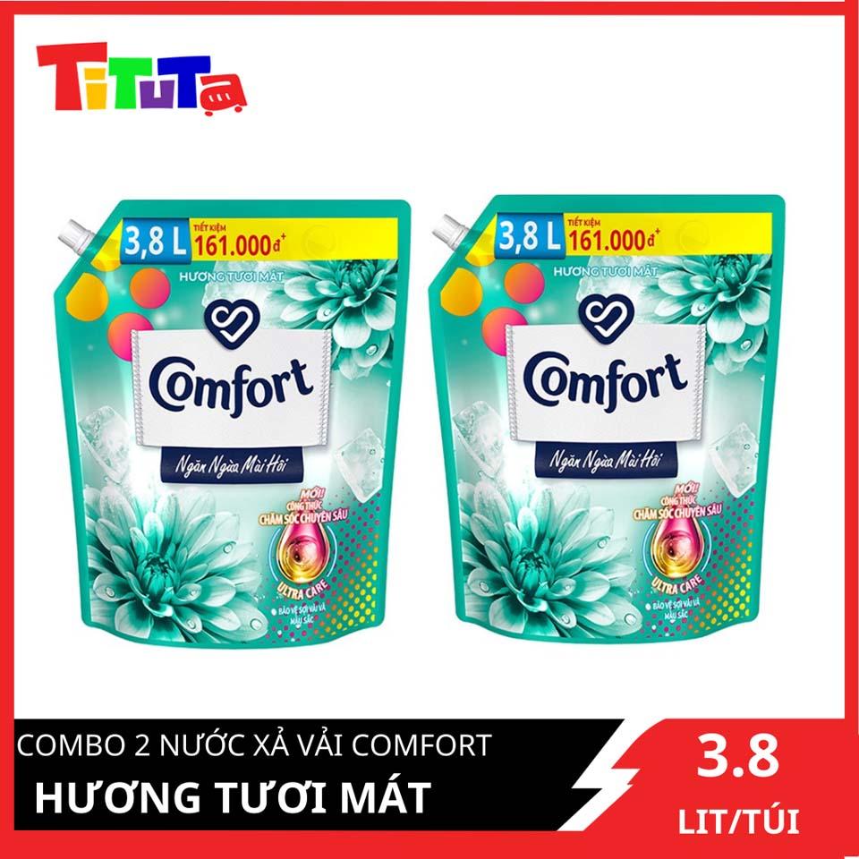 Combo 2 túi nước xả vải Comfort Chăm Sóc Chuyên Sâu Ngăn Ngừa Mùi Hôi Hương Tươi Mát khổng lồ 3.8LX2