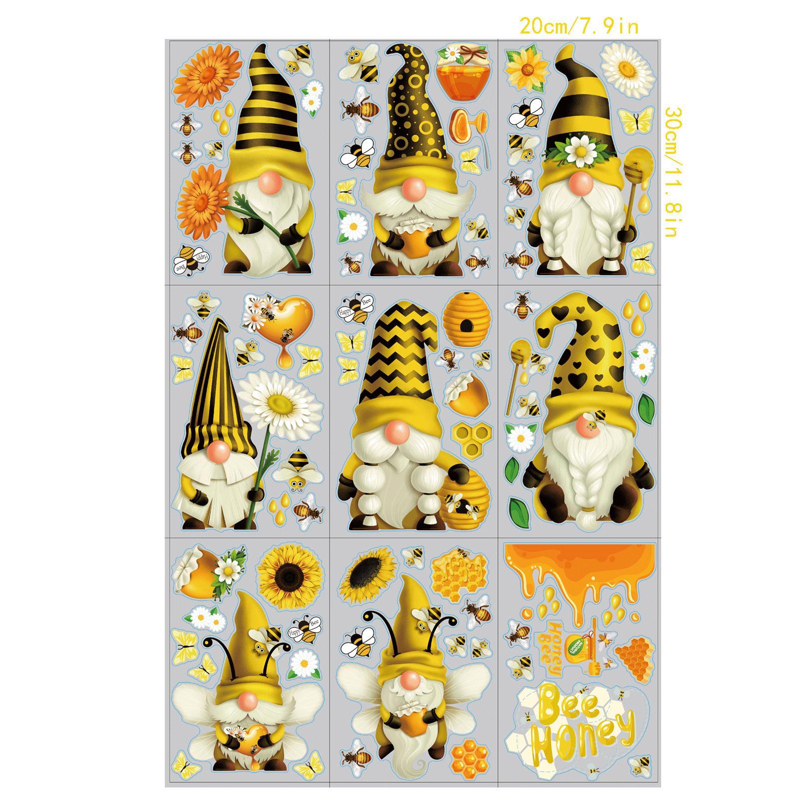 9 Sheets Honey Bee Gnome Stickers Removable for Bee Festival Home Classroom