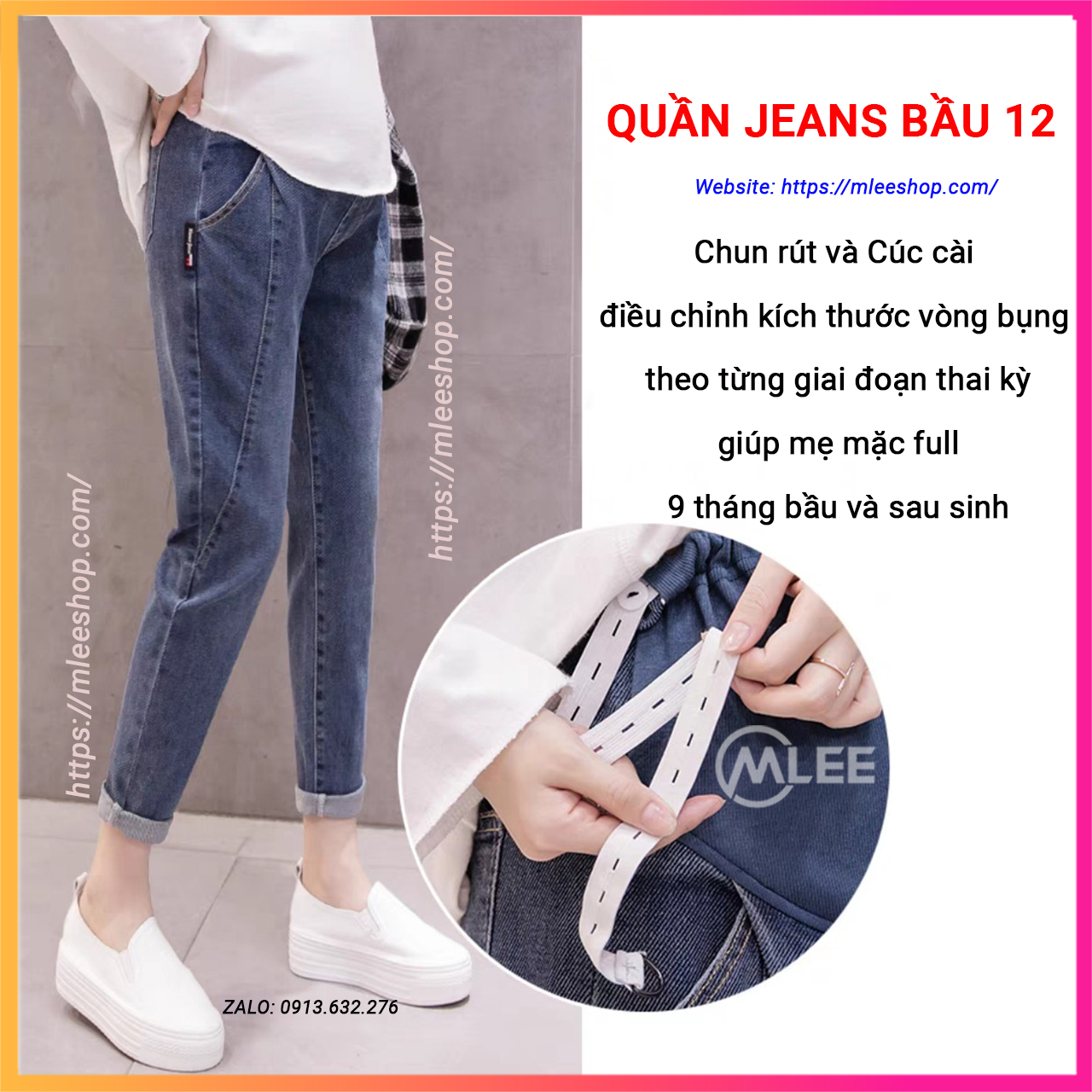 Quần jean bầu đẹp hàn quốc, quần bò bầu baggy, MLEE SHOP