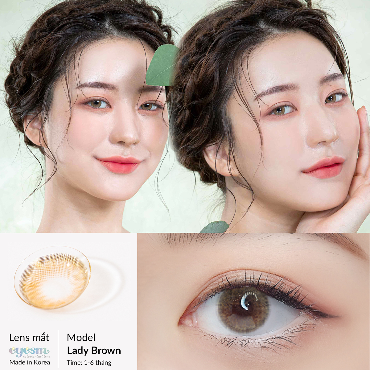 Lens áp tròng Eyesm Lady Brown - Lens màu mắt nâu, sử dụng 1-6 tháng