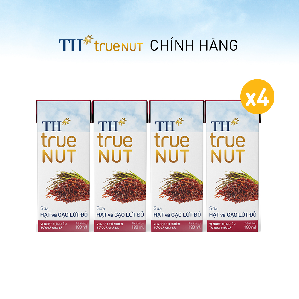 4 Lốc sữa hạt và gạo lứt đỏ TH True Nut 180ml (180ml x 4 hộp)