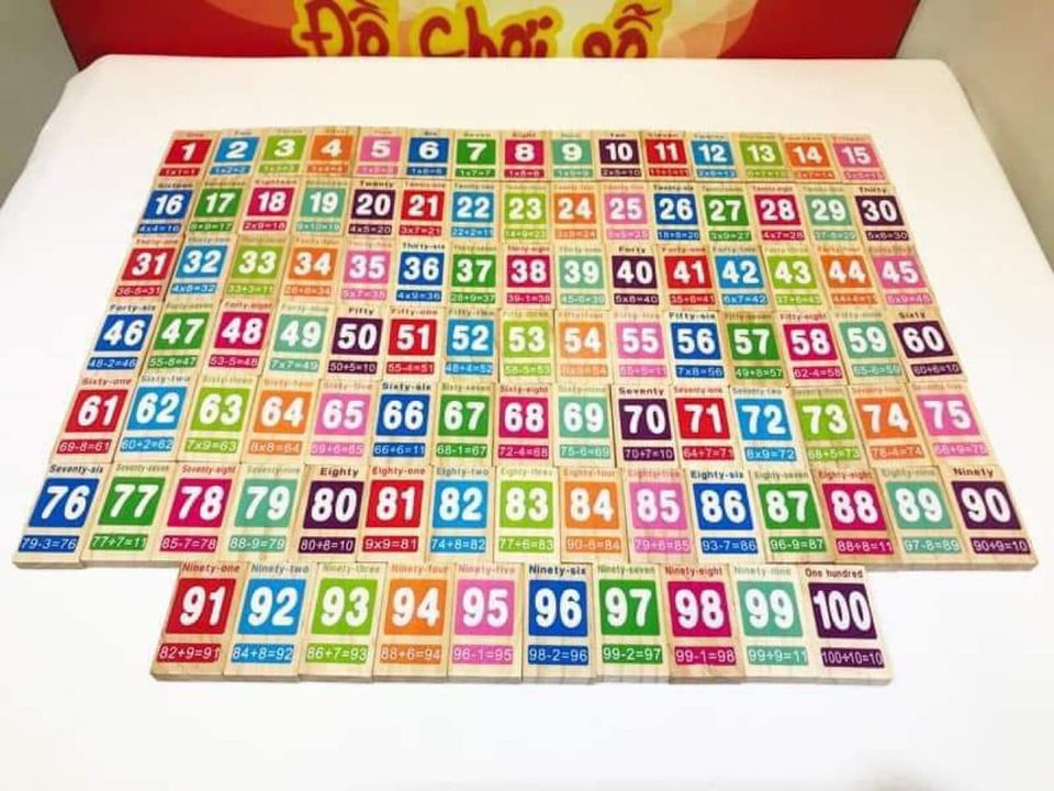 Đồ chơi trẻ em HT SYS - Đồ chơi domino 100 số học Tiếng Anh bằng gỗ giúp bé học toán - Đồ chơi thông minh cho bé