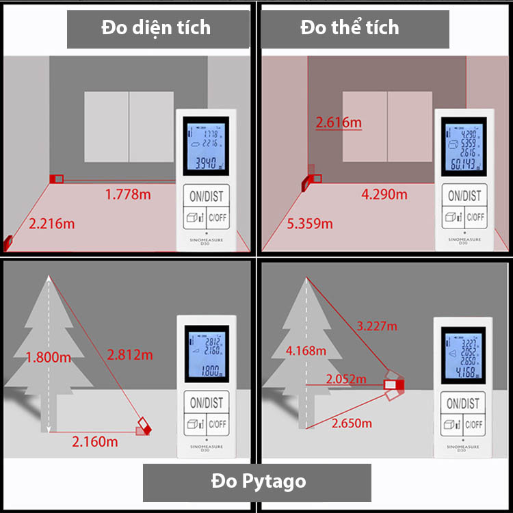 THƯỚC ĐO KHOẢNG CÁCH LASER CẦM TAY PIN SẠC D30