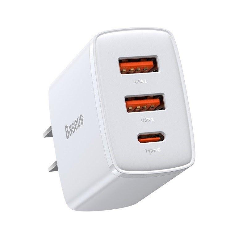 Cốc sạc nhanh 3 cổng Baseus Compact USB dual port + TypeC 30W PD/QC3.0 - Hàng Chính Hãng