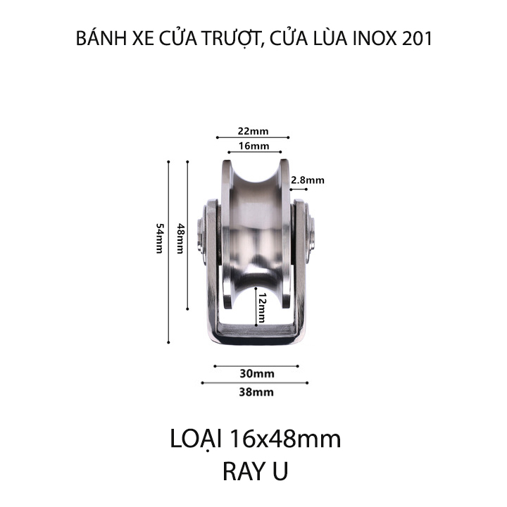 Bộ bánh xe cho cửa cổng trượt, cửa lùa bằng inox 201, loại 16x48mm, Hình U, V, H tùy chọn