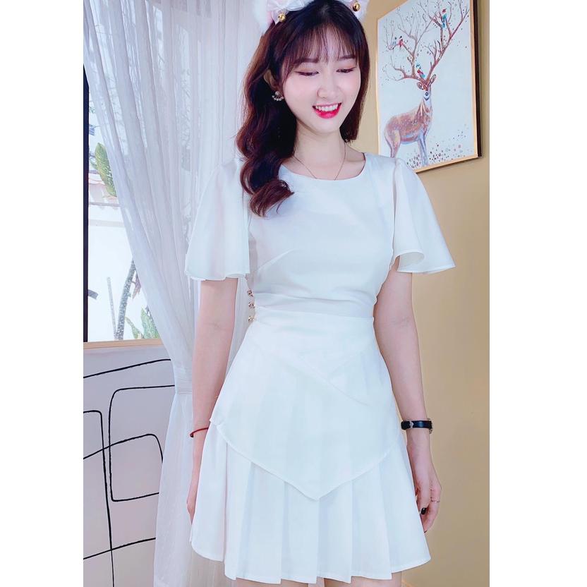 Áo sơ mi kiểu nữ peplum cổ tròn VẠT NHỌN TAY BÈO có chun eo giấu bụng hiệu quả