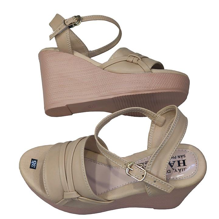 Giày Sandal Nữ Đế Xuồng TiTi ĐÔ Da Bò Thật Cao Cấp 9cm DNU2061c