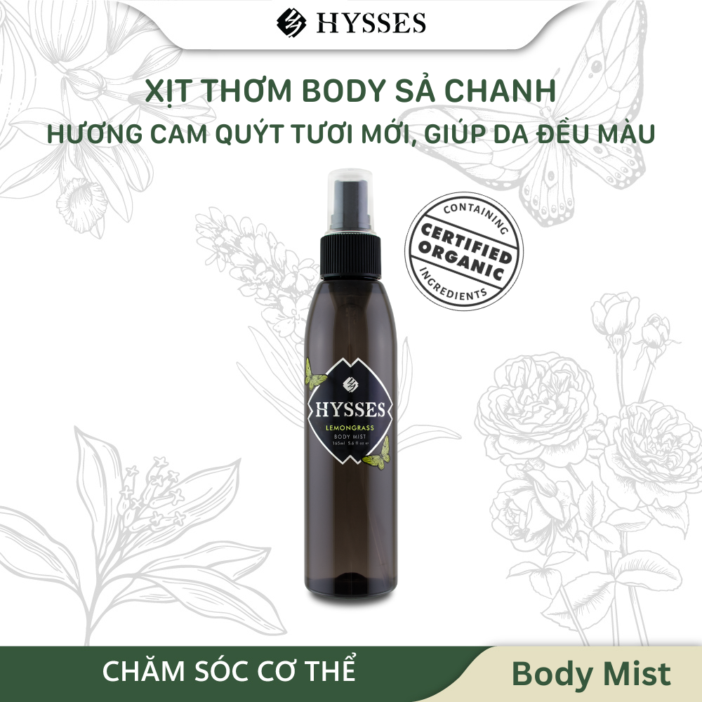 Xịt Thơm Toàn Thân Body Mist Hysses Cao Cấp Hương Nước Hoa Lưu Hương Lâu Hương Cam Chanh Refresh, Làm Sáng Và Đều Màu Da Với Tinh Dầu Sả Chanh Hữu Cơ Tự Nhiên