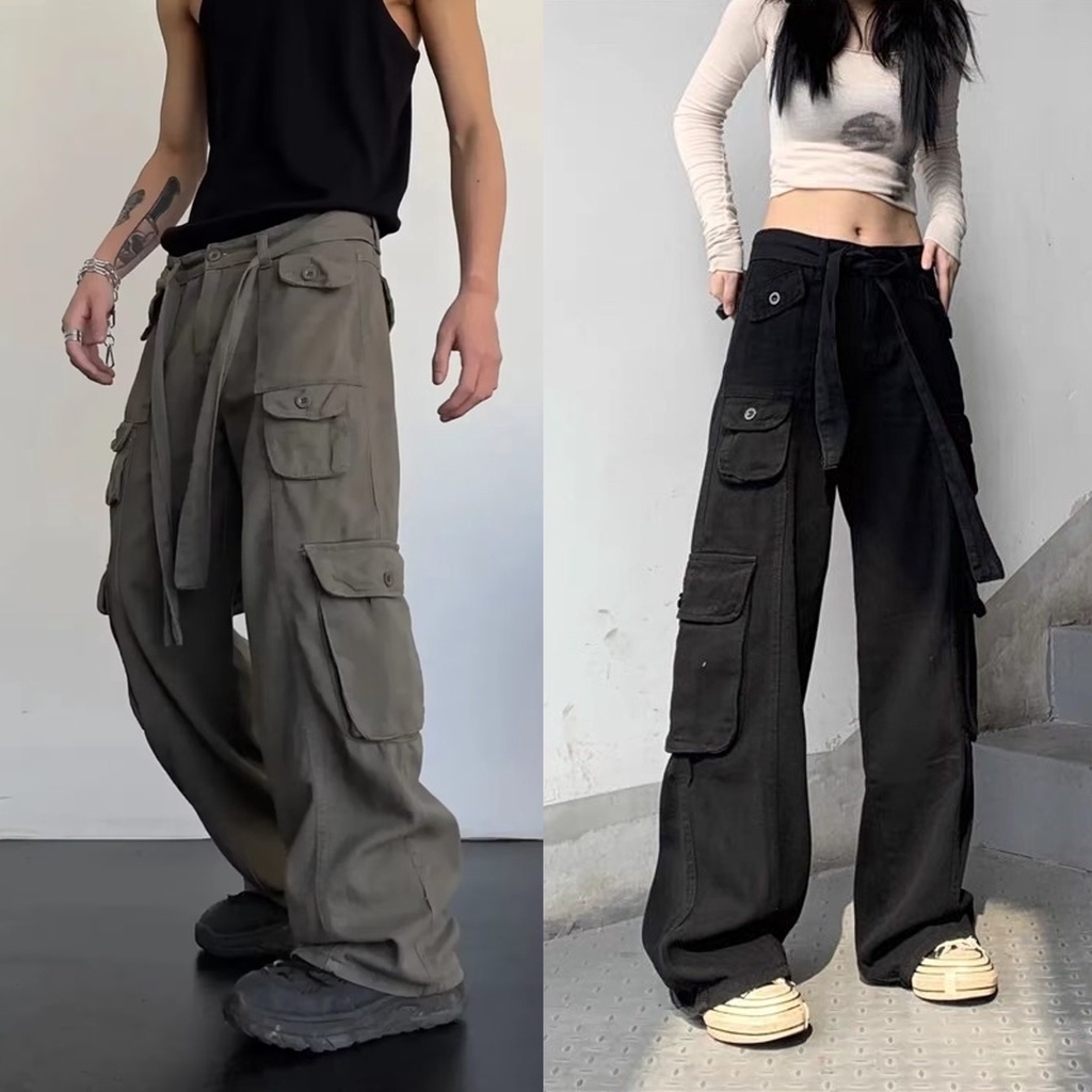 Quần kaki túi hộp nam nữ , Hiphop ống rộng xuông dài, quần cargo pants trơn thời trang unisex nam nữ - Gin store