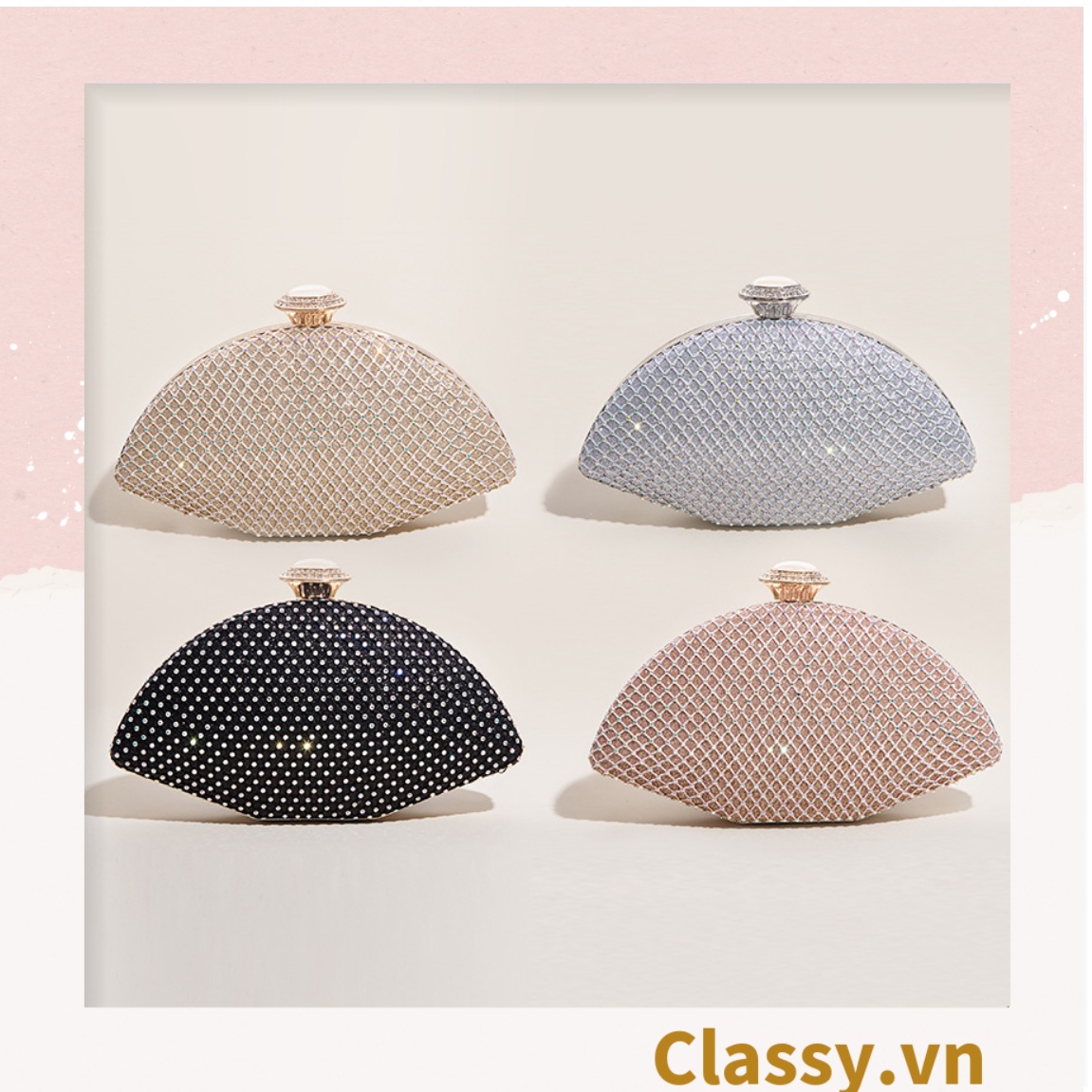 Clutch Classy cầm tay, đeo chéo hình cánh quạt xòe 23x6x12.5cm, nhiều màu thời thượng T1193