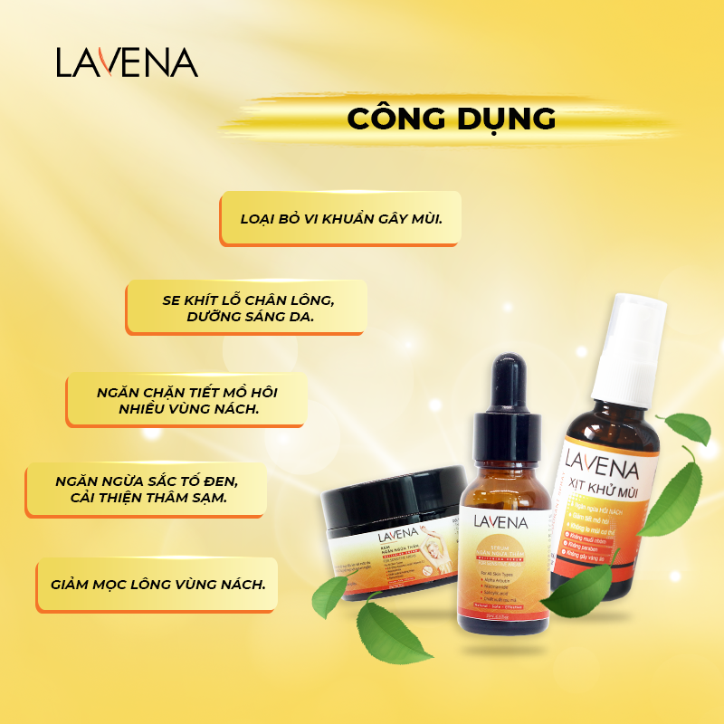 Combo Xịt Khử Mùi + Kem +  Serum Lavena Ngừa Thâm Dưỡng Trắng, Cải Thiện Hôi Nách