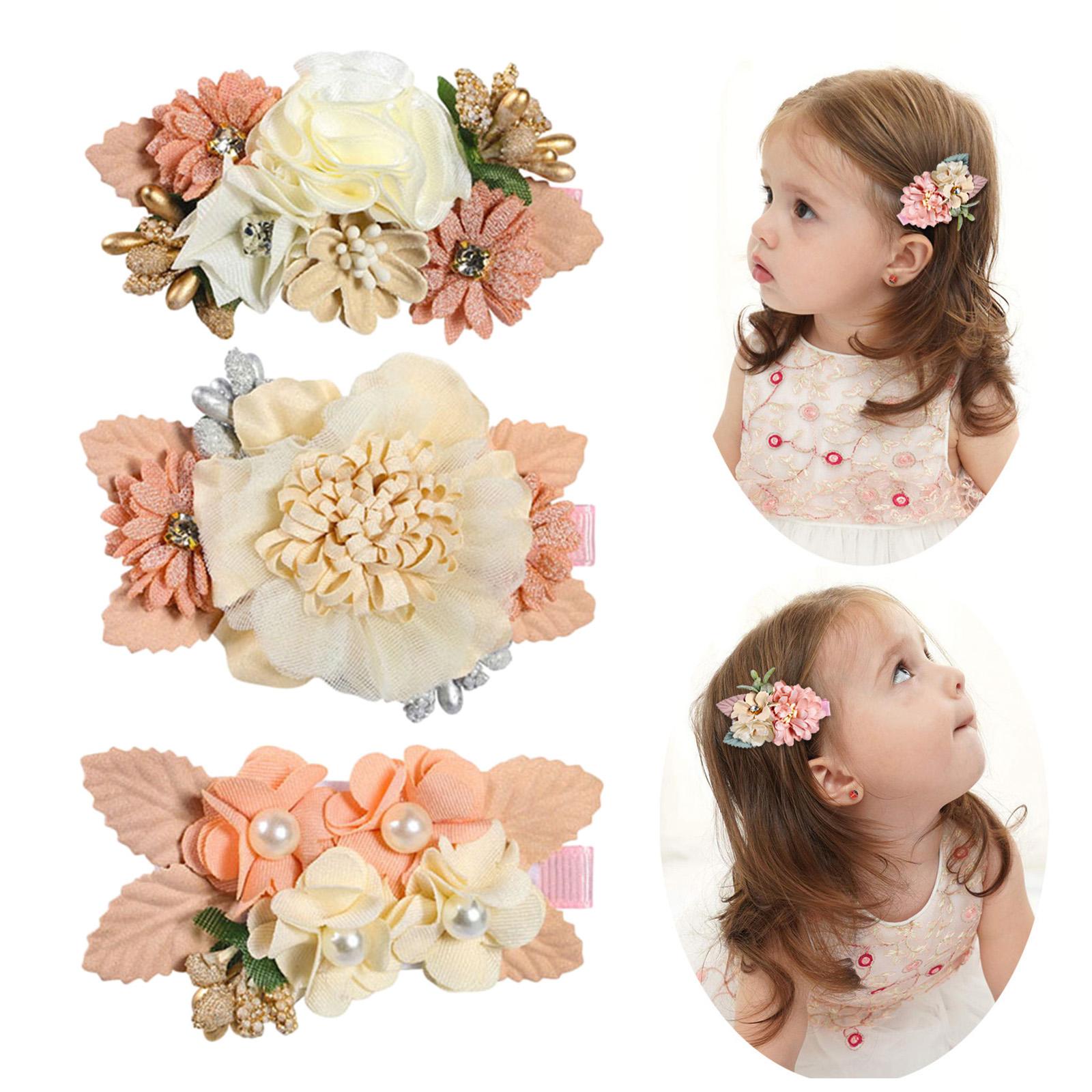 3x Baby Girl Bows Flowers Infant Hairpins Headwear Hair Clips
