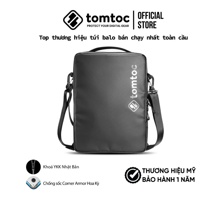 TÚI ĐEO CHÉO TOMTOC URBAN CODURA SHOULDER BAGS FOR ULTRABOOK 15″ BLACK - Hàng Chính Hãng (H14-E02D)