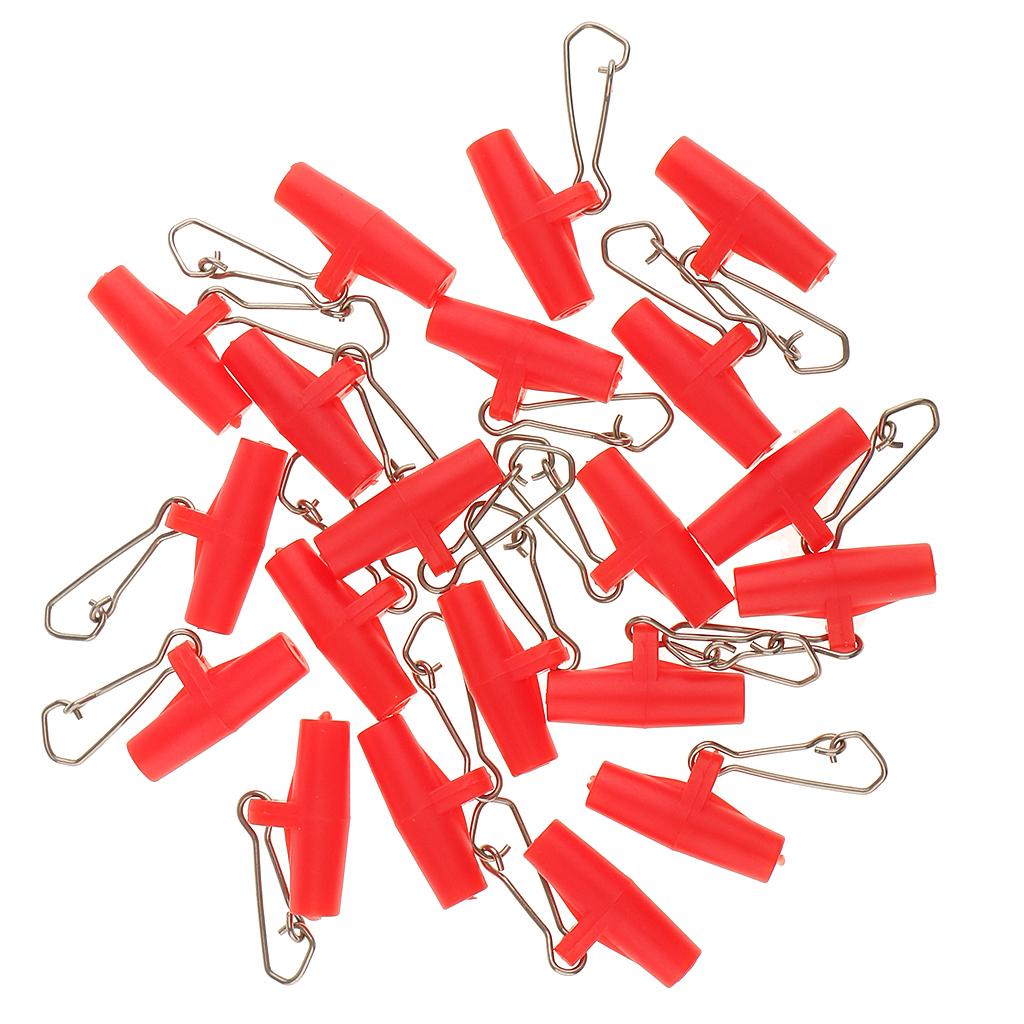 20Pcs Fishing Sinker Slides with Hooked Snap Connector for Braid Line L Red