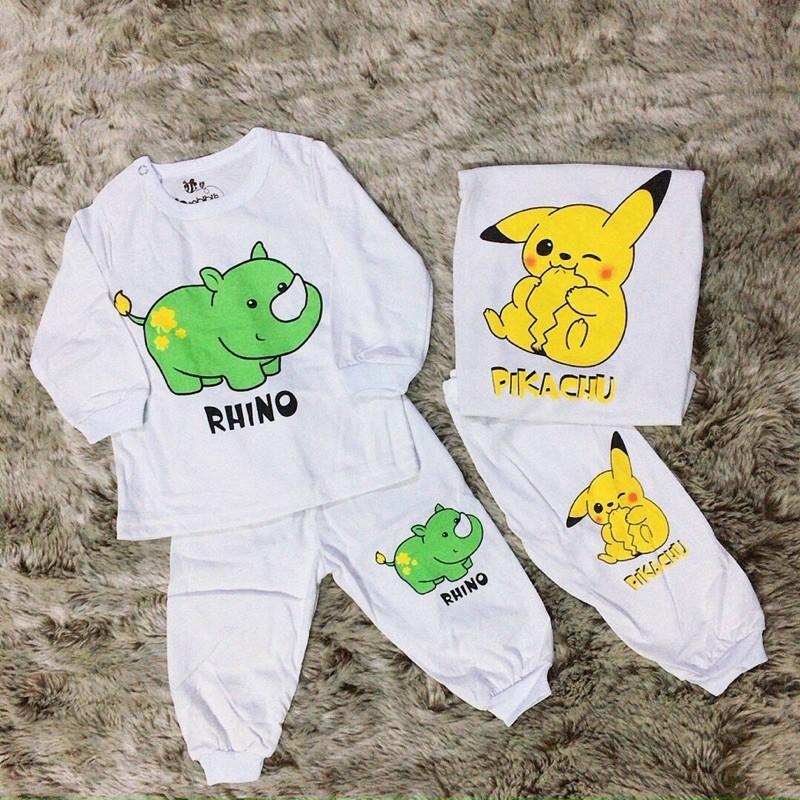 Combo 2 bộ đồ dài trắng bosbibi in hình thú Bo014 cho bé