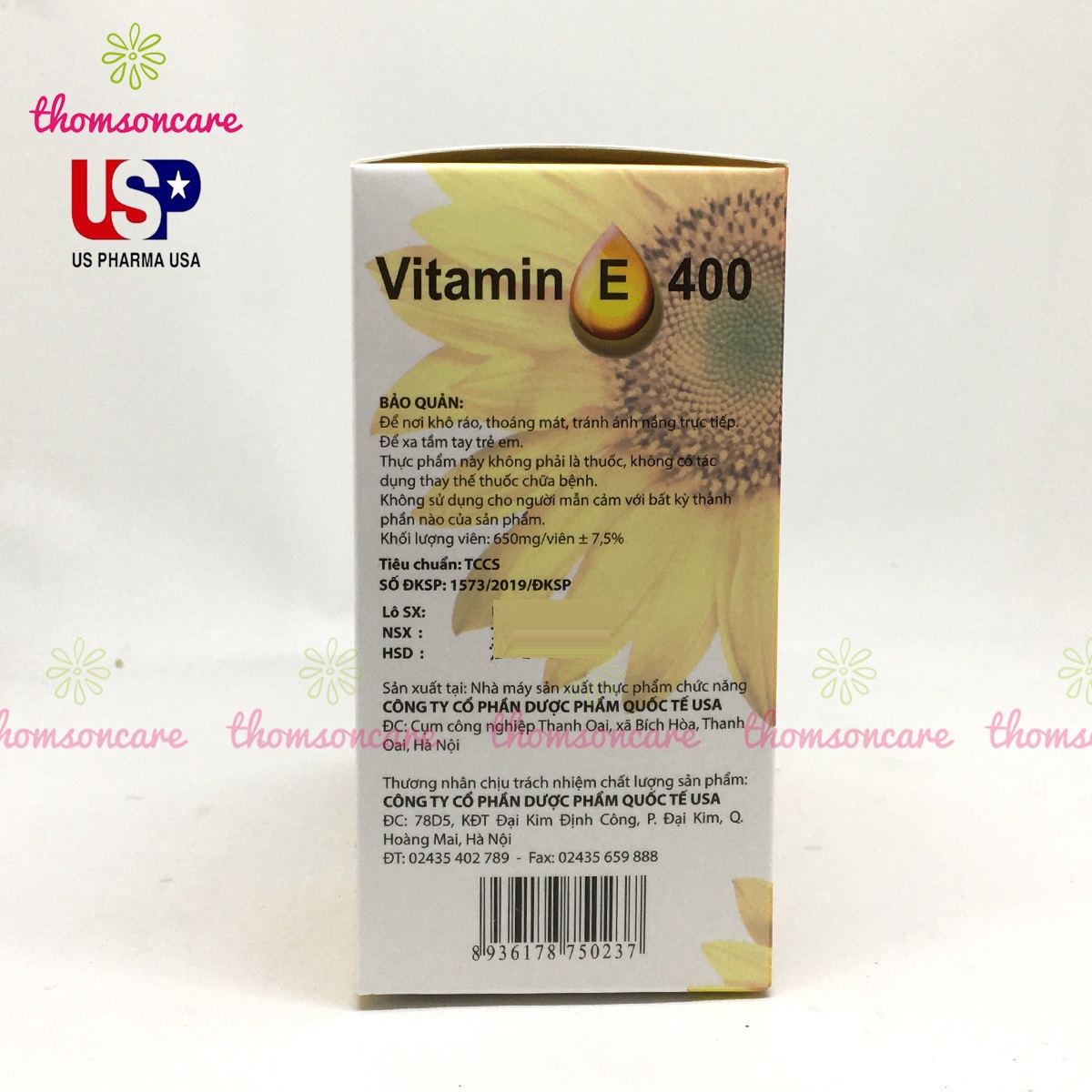 Viên uống Vitamin E 400 hướng dương - Giúp làm đẹp da, ngăn ngừa lão hóa, tốt cho sinh lý, giúp tóc chắc khỏe - Hộp 100v
