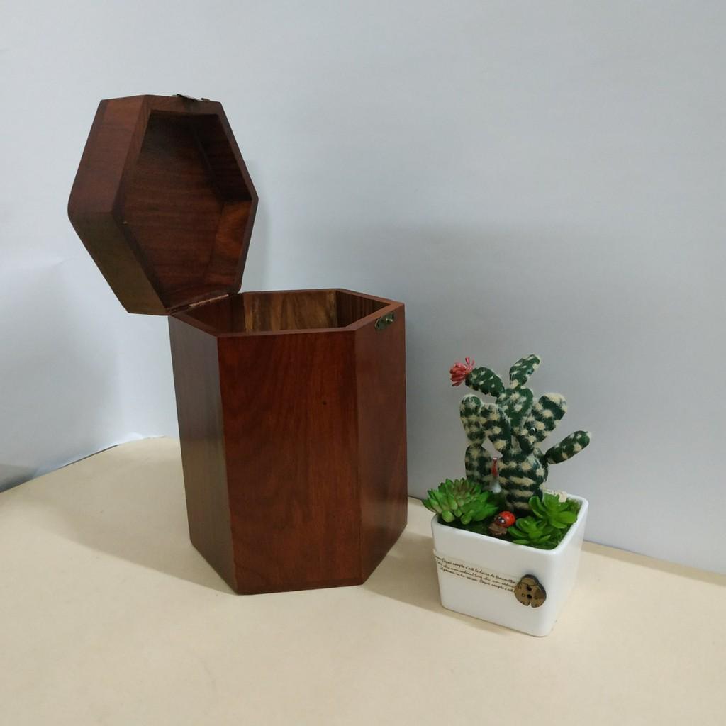HỘP ĐỰNG GỖ HƯƠNG CHỮ PHÚC LỤC GIÁC - LOẠI CAO TO