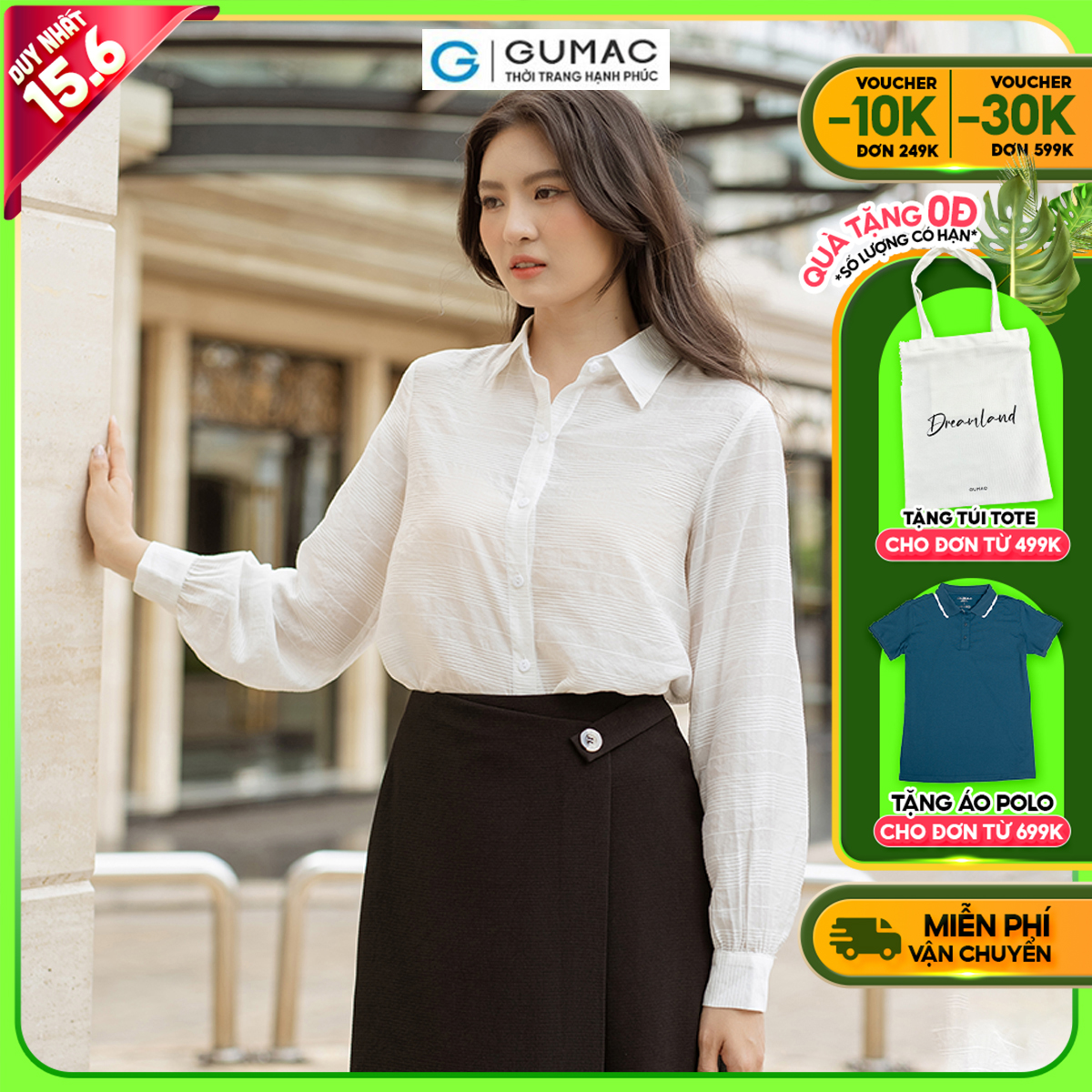 Áo sơ mi nữ tay dài tơ sọc mềm mát thời trang GUMAC AD06018