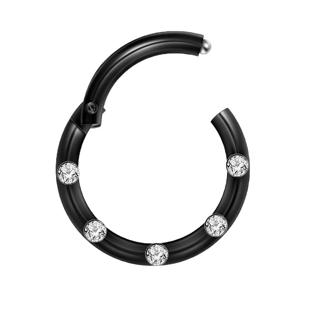 3-7pack Crystal Stainless Steel Fake Septum Clicker Nose Ring Non-piercing Black